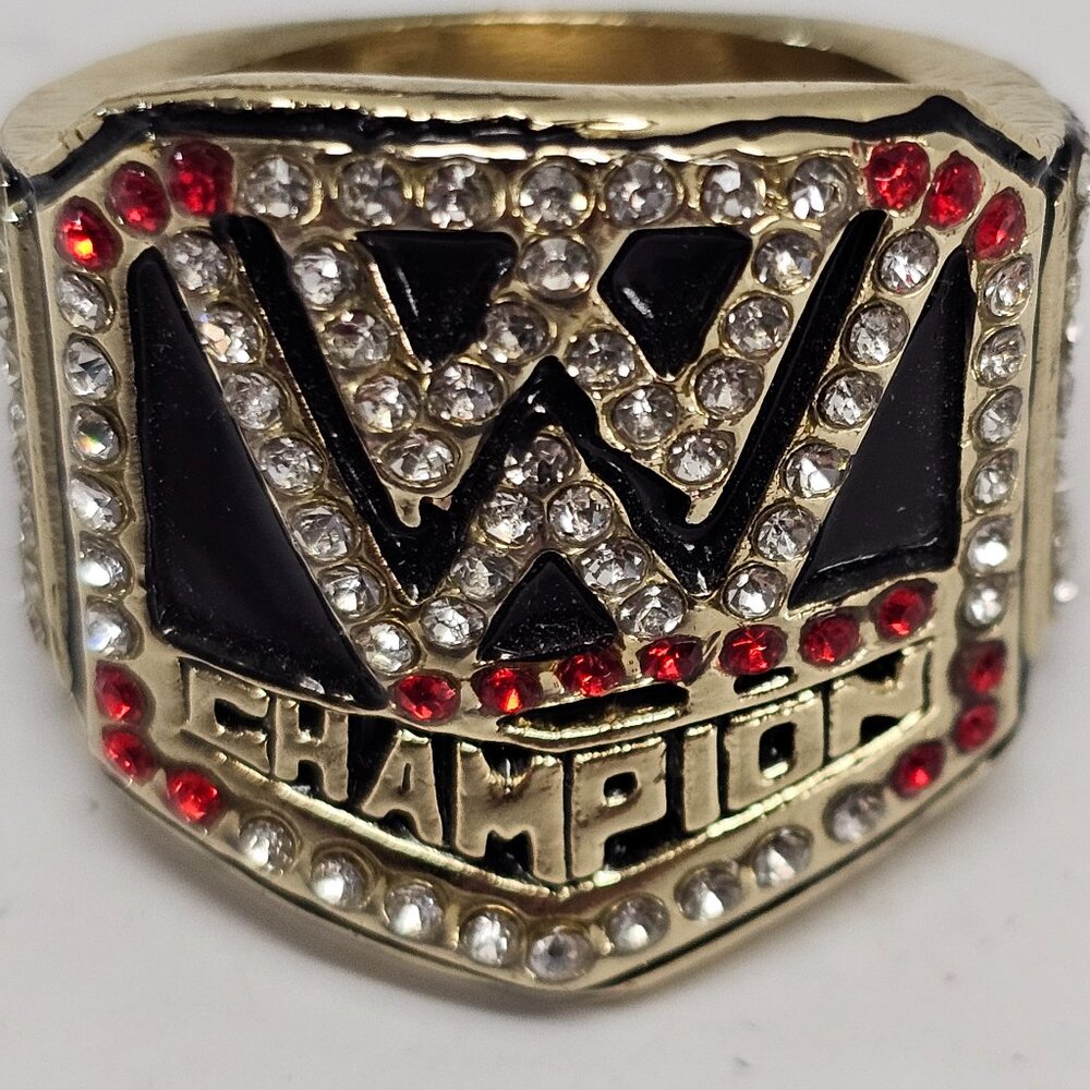Gold Tone Rhinestones WWE Hall of Fame Championship Black Red Enamel Ring